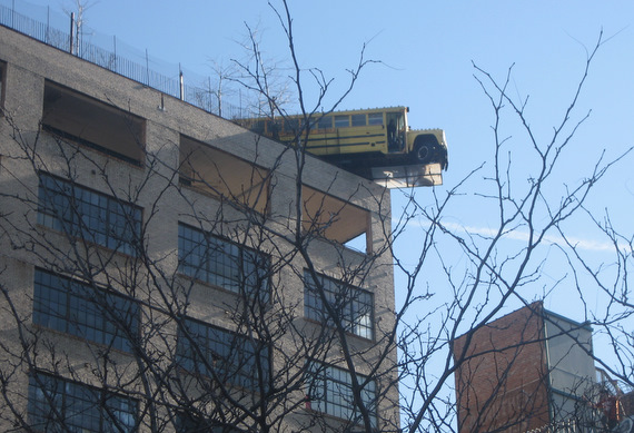 The view from the parking lot- and yes again, that's a bus hanging of the edge