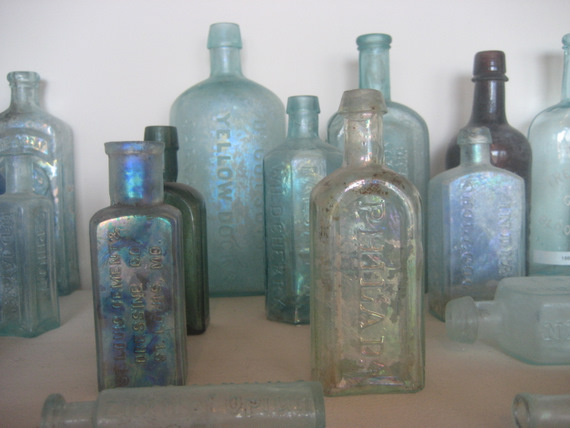 Old city bottles on display